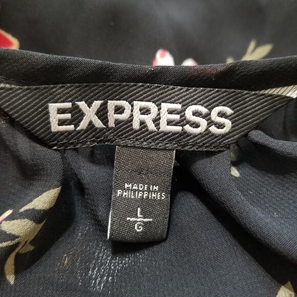 Express Women's Black Floral Sheer Kimono Cardigan Open Front 3/4 Sleeve Size L - Picture 8 of 9